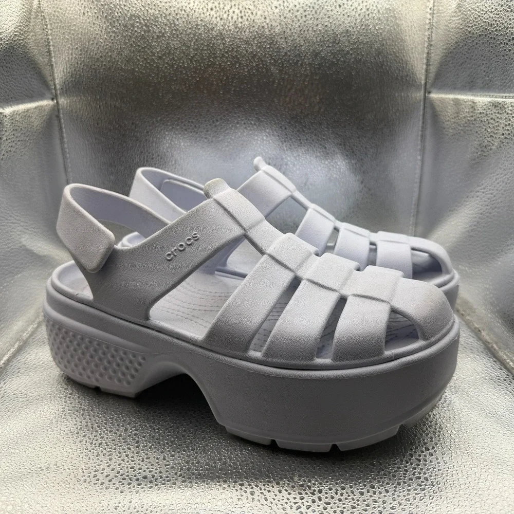 Size 10 Crocs Stomp‎ Chalk White Womens Lightweight Fisherman Platform Sandals